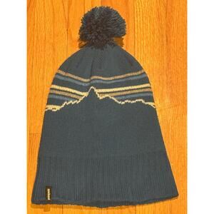 Patagonia Hat Unisex Blue Beanie PomPom Mountain Pattern Winter Outdoor Casual
